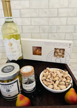 Load image into Gallery viewer,  chalkidiki olives, sparkling pairing set - dried pears and summer peaches, pistachios, appetizer picks
