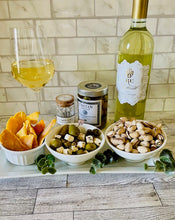 Load image into Gallery viewer,  chalkidiki olives, sparkling pairing set - dried pears and summer peaches, pistachios, appetizer picks
